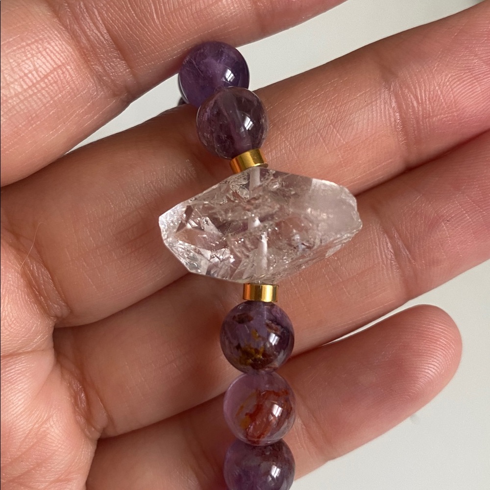 Super Seven and Diamante Herkimer gemstone bracelet